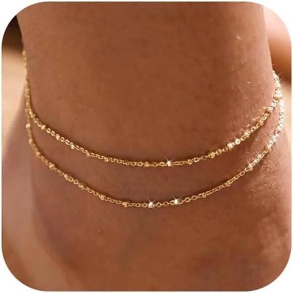 Anklet for Women 14K Real Gold Silver Plated Ankle Bracelets Trendy - Picture 1 of 6